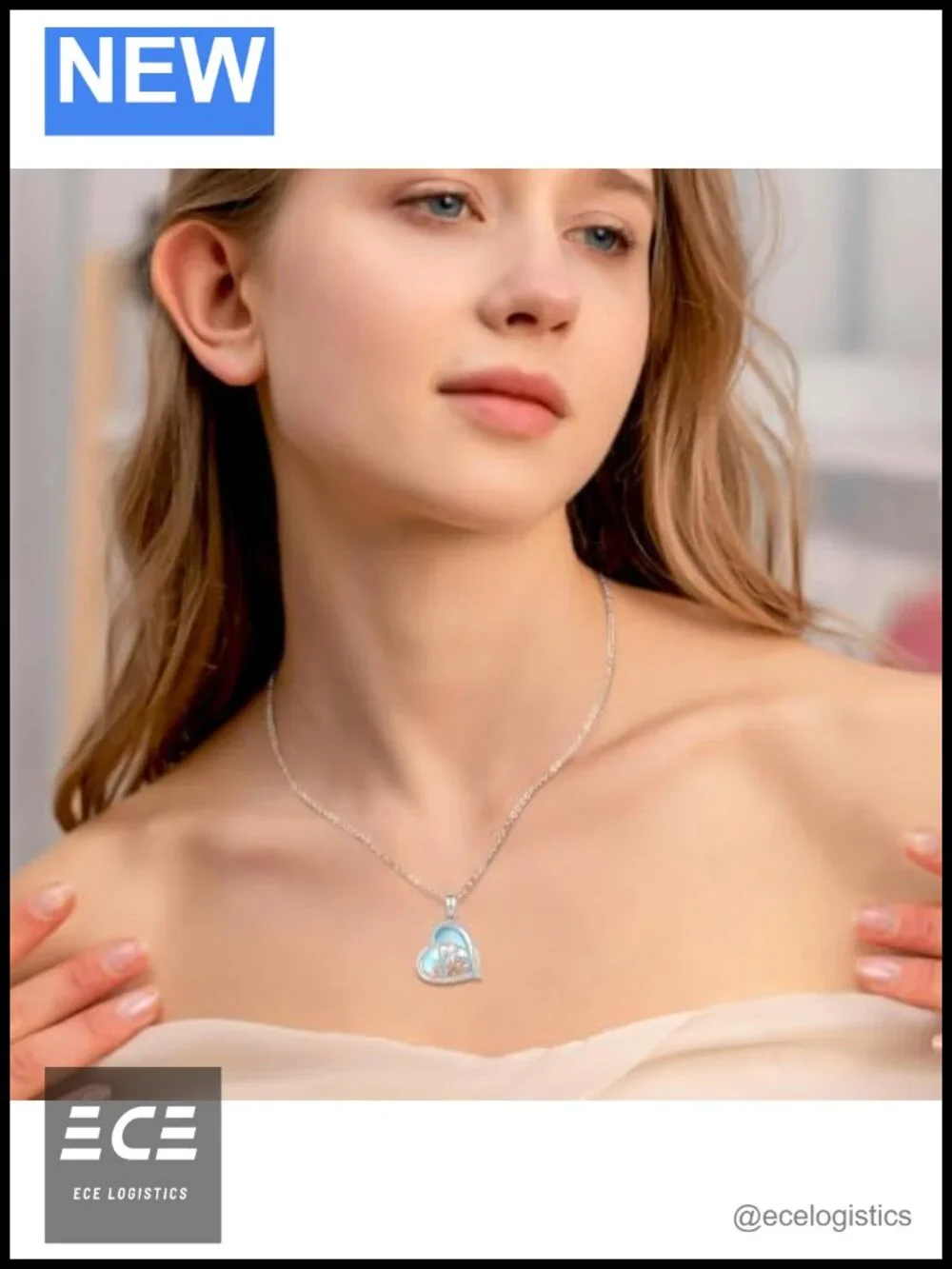 Moonstone Elephant Mom Heart Pendant Necklace Rhodium Plated Copper